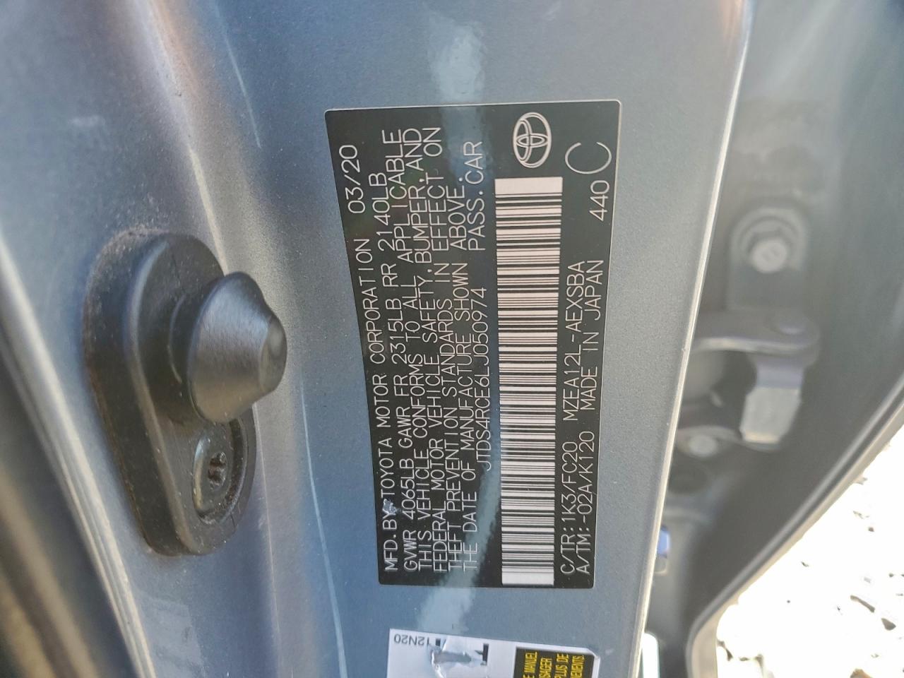 2020 Toyota Corolla Se VIN: JTDS4RCE6LJ050974 Lot: 95529325