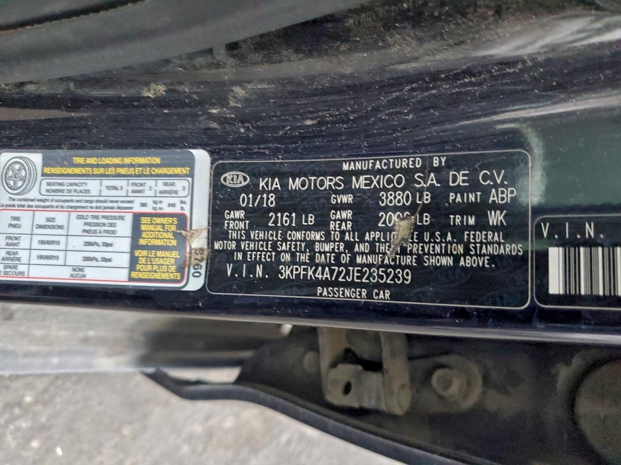 2018 Kia Forte Lx VIN: 3KPFK4A72JE235239 Lot: 93977915