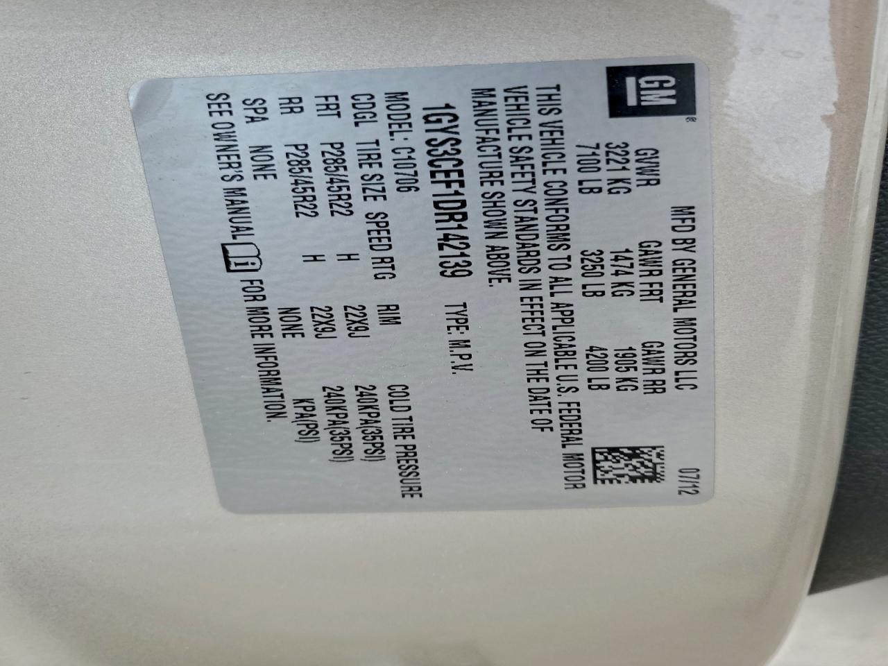 2013 Cadillac Escalade Premium VIN: 1GYS3CEF1DR142139 Lot: 95032605