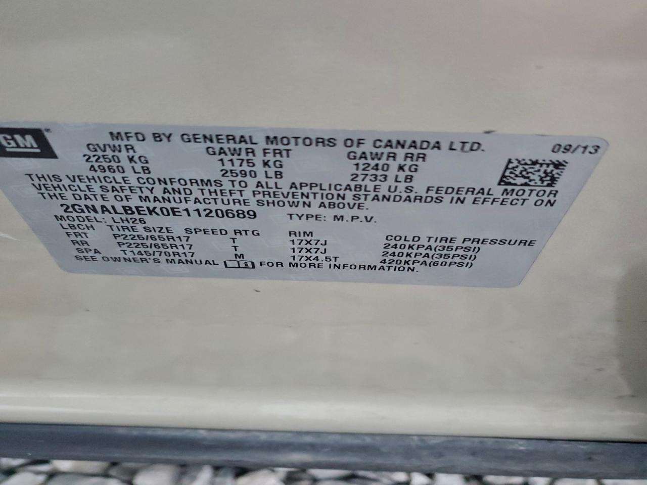 2014 Chevrolet Equinox Lt VIN: 2GNALBEK0E1120689 Lot: 96407725