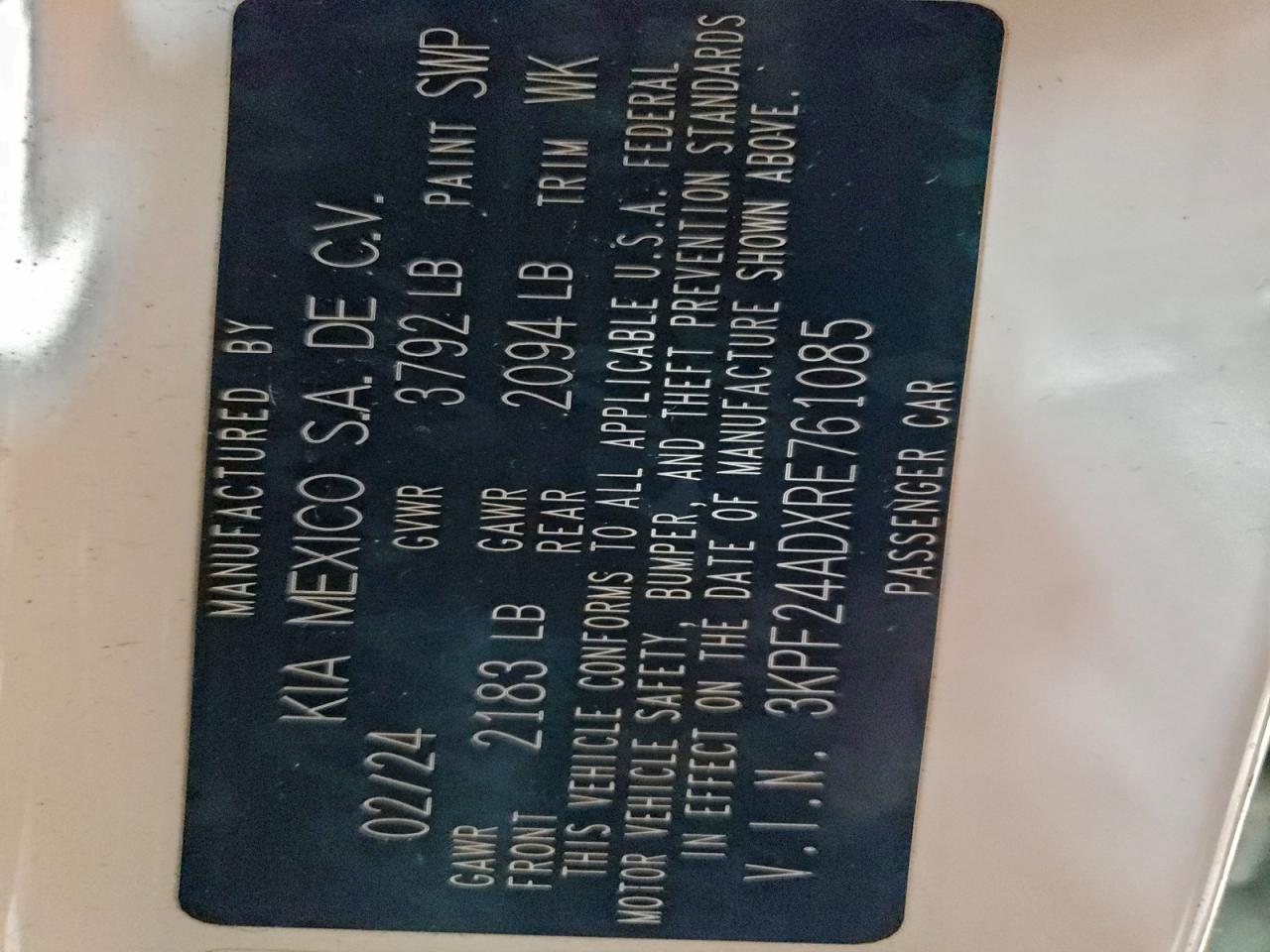 2024 Kia Forte Lx VIN: 3KPF24ADXRE761085 Lot: 94491045