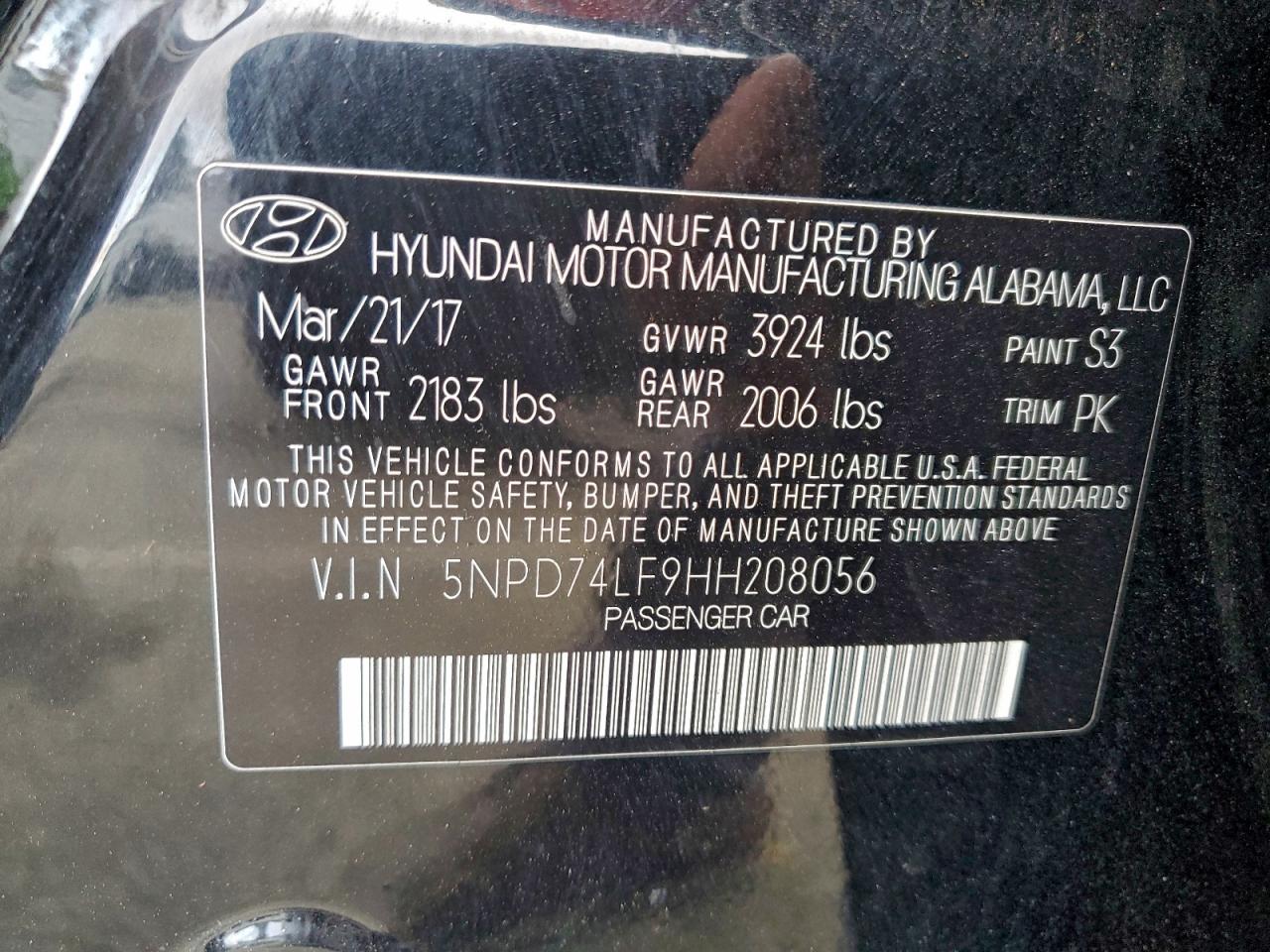 2017 Hyundai Elantra Se VIN: 5NPD74LF9HH208056 Lot: 96397785