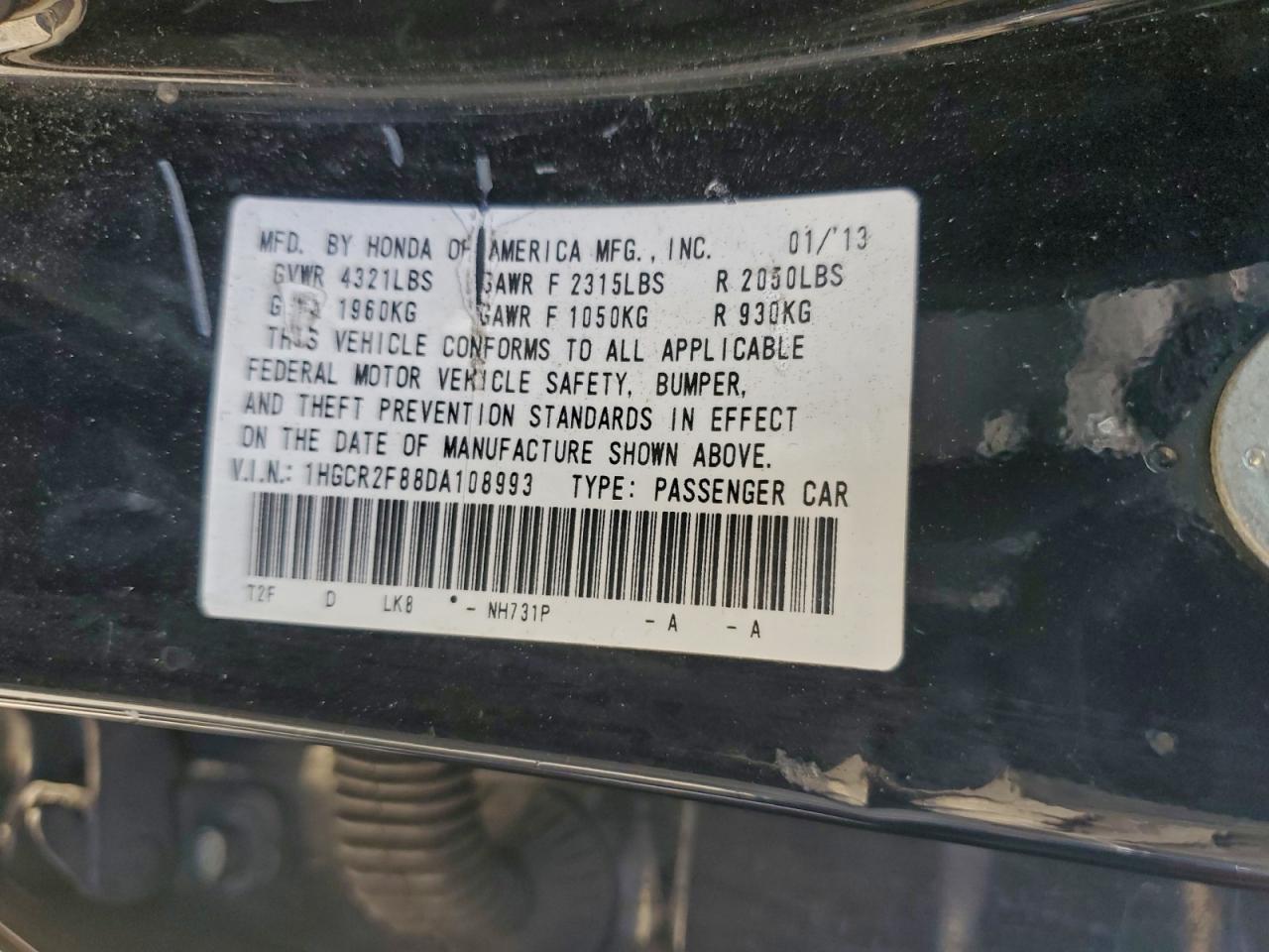 2013 Honda Accord Exl VIN: 1HGCR2F88DA108993 Lot: 96974065