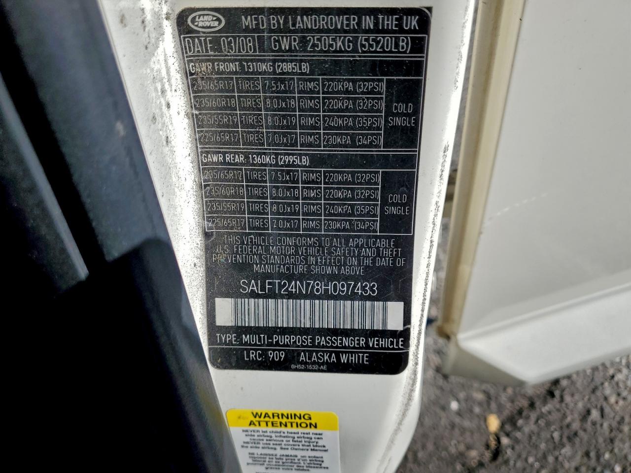 2008 Land Rover Lr2 Hse Technology VIN: SALFT24N78H097433 Lot: 96393875