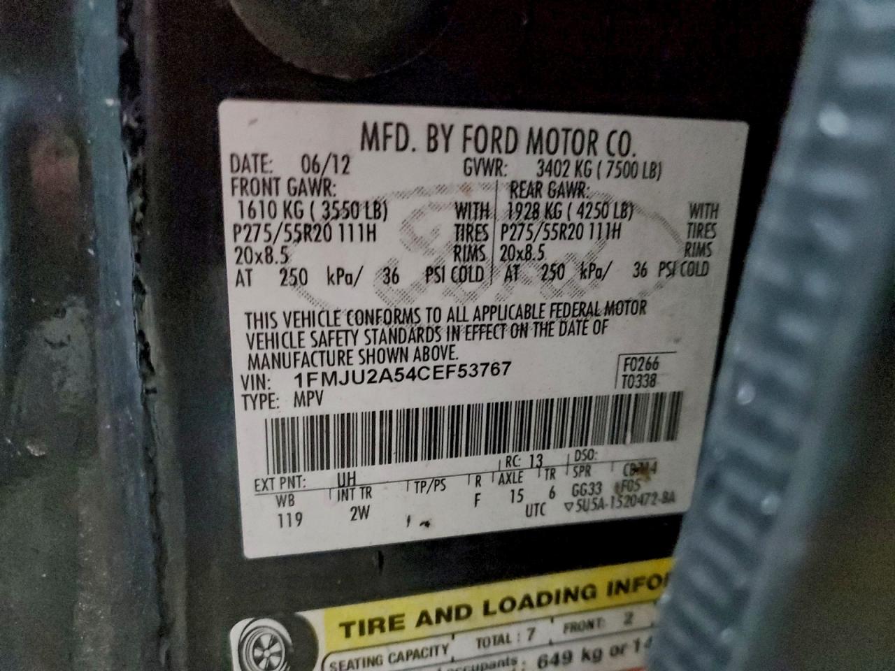 2012 Ford Expedition Limited VIN: 1FMJU2A54CEF53767 Lot: 97320725