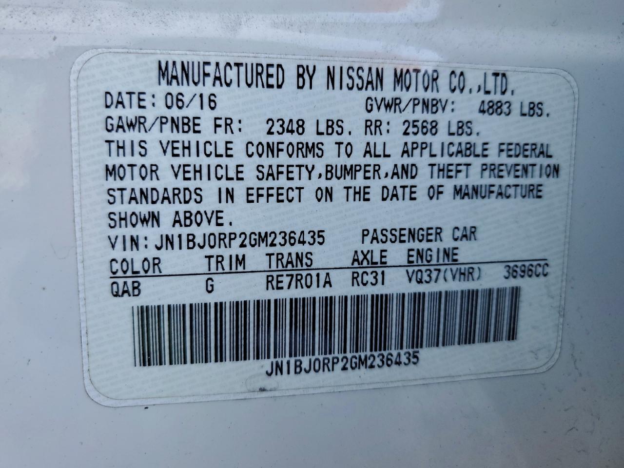 2016 Infiniti Qx50 VIN: JN1BJ0RP2GM236435 Lot: 95567775