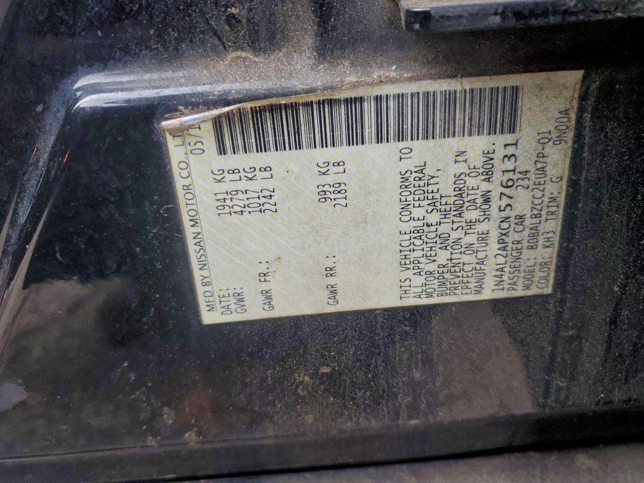 2012 Nissan Altima Base VIN: 1N4AL2APXCN576131 Lot: 94714845