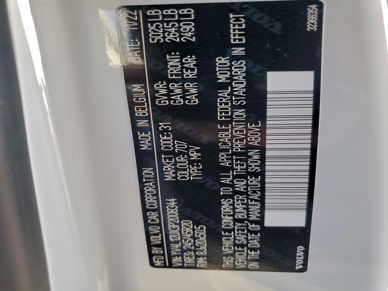 2023 Volvo Xc40 Ultimate VIN: YV4L12UX3P2008344 Lot: 94685395