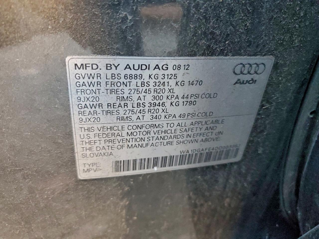 2013 Audi Q7 Prestige VIN: WA1DGAFE4DD003983 Lot: 96838155