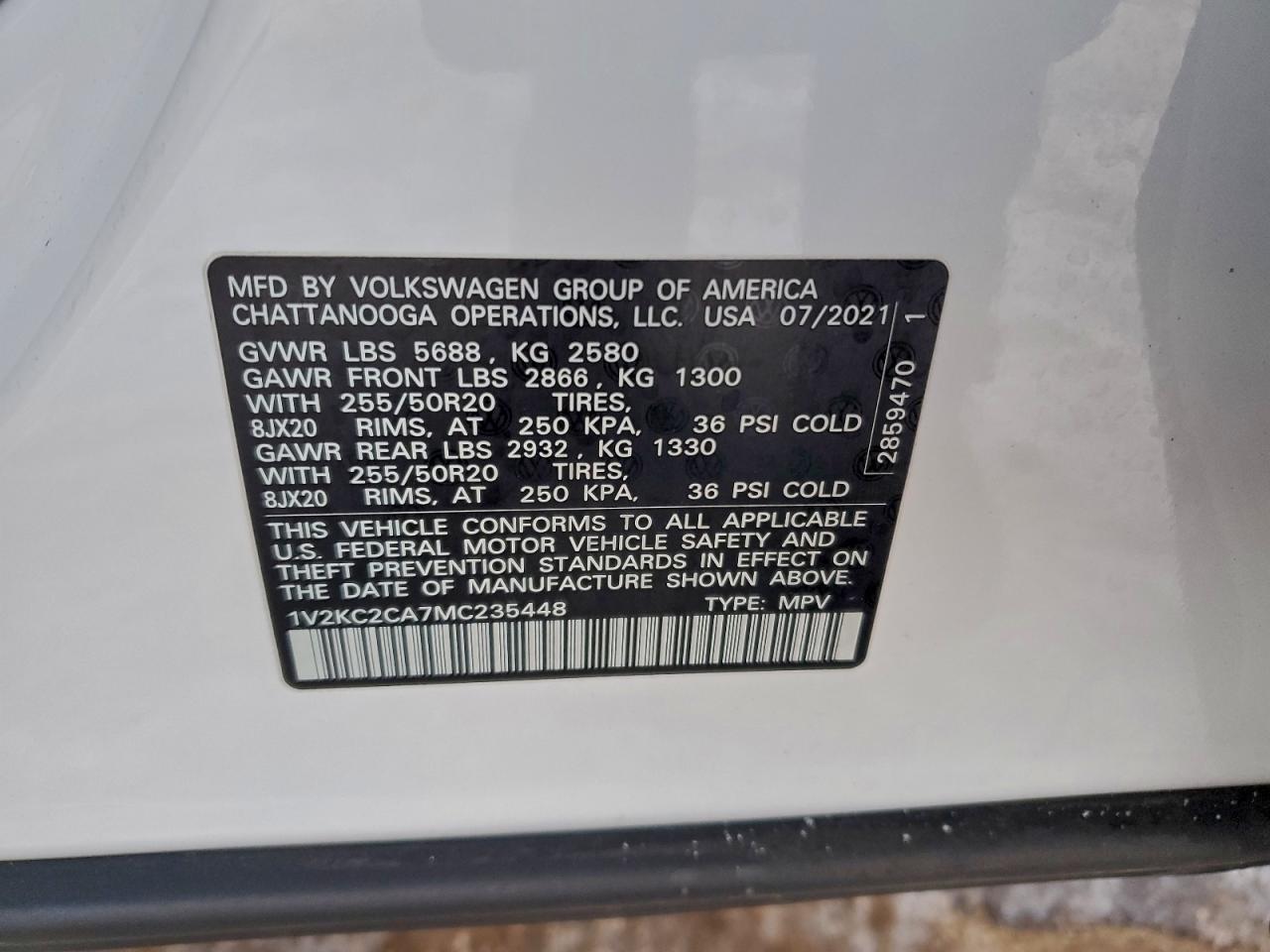 2021 Volkswagen Atlas Cross Sport Se VIN: 1V2KC2CA7MC235448 Lot: 95706095