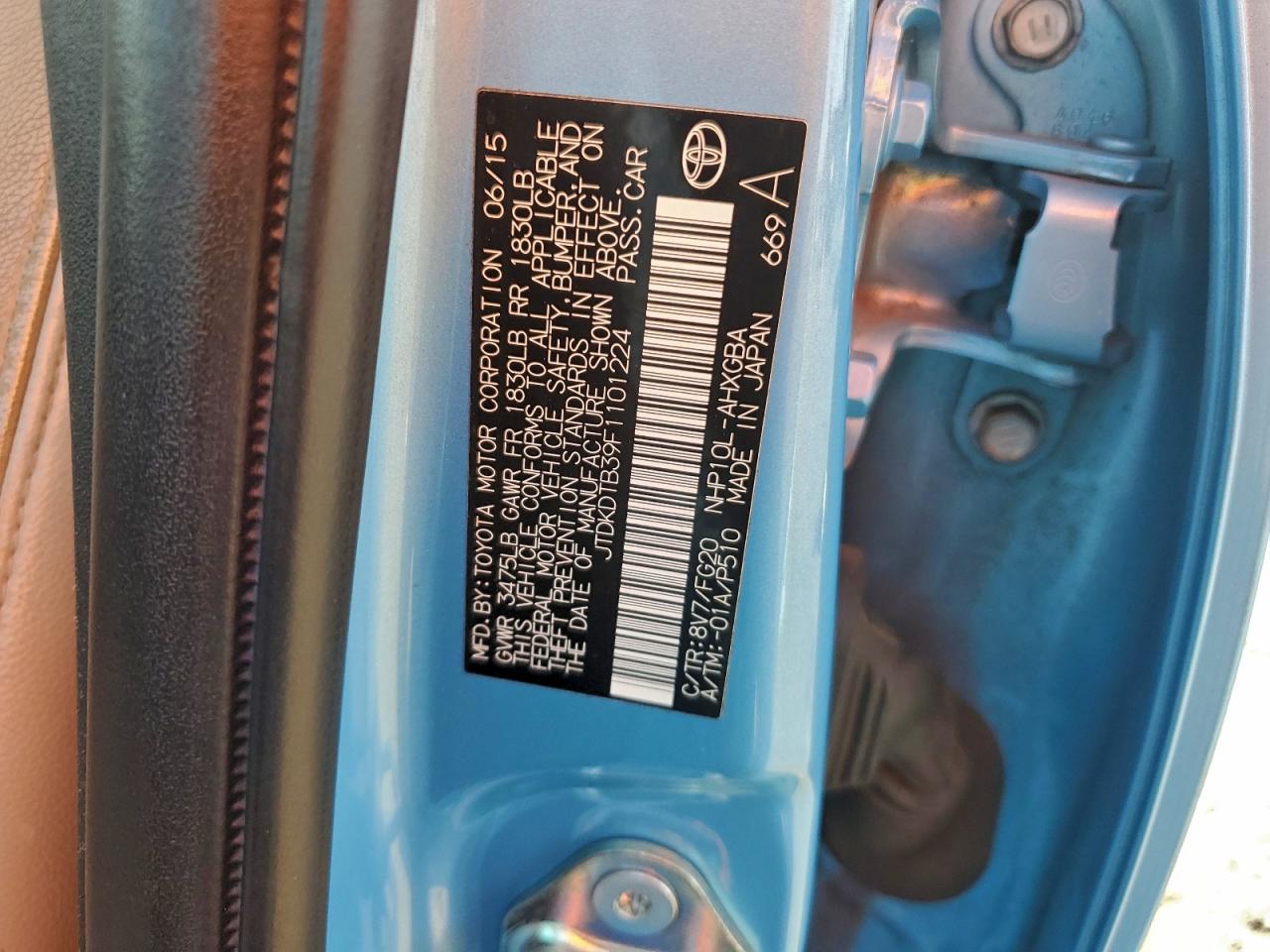 2015 Toyota Prius C VIN: JTDKDTB39F1101224 Lot: 95781535