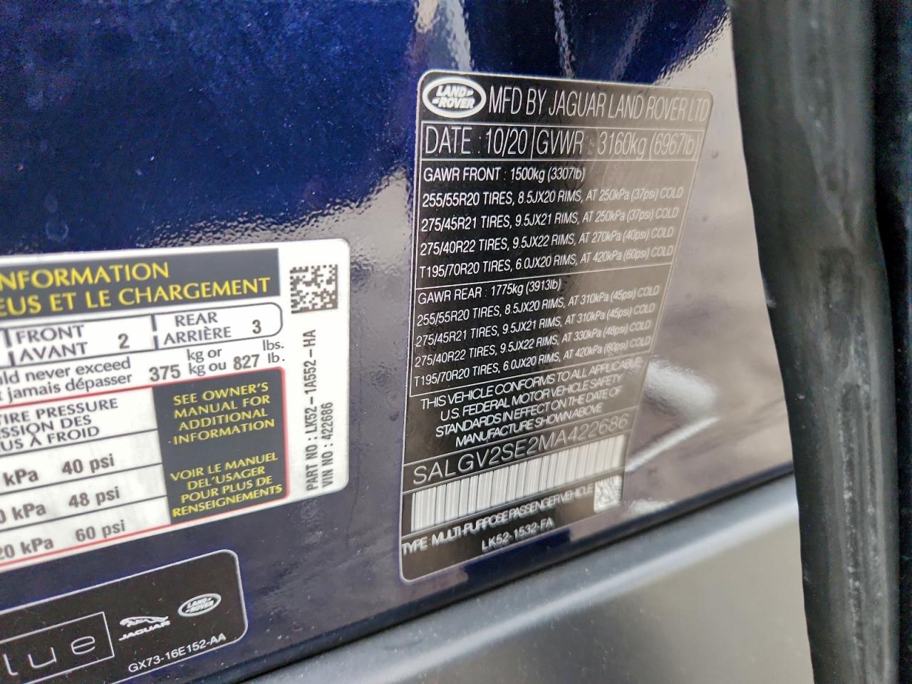 2021 Land Rover Range Rover Autobiography VIN: SALGV2SE2MA422686 Lot: 95458905