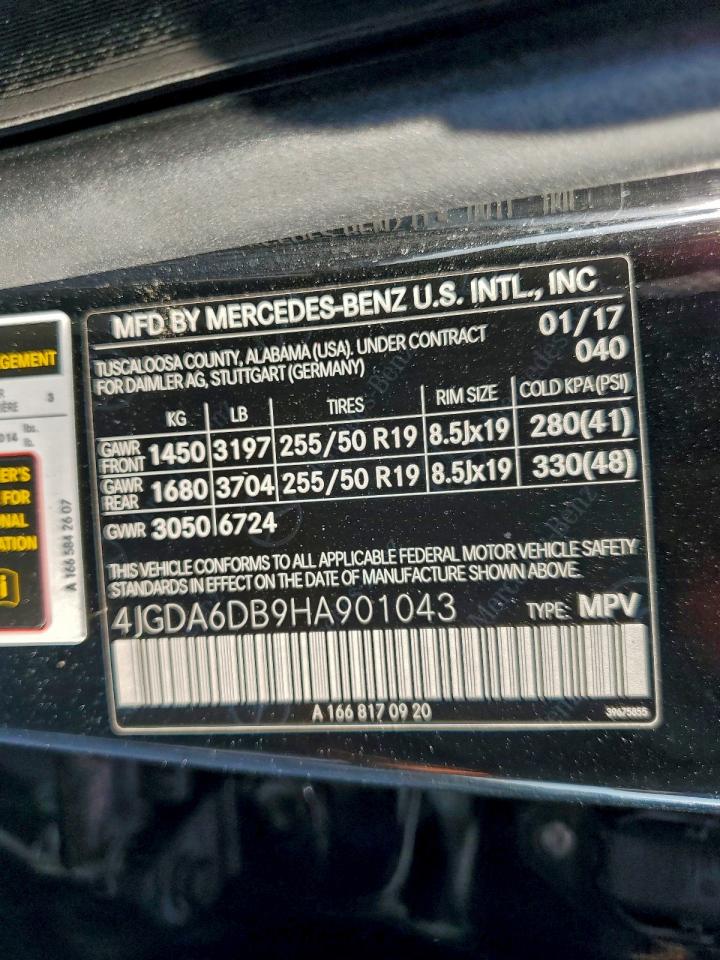 2017 Mercedes-Benz Gle 550E 4Matic VIN: 4JGDA6DB9HA901043 Lot: 96331065