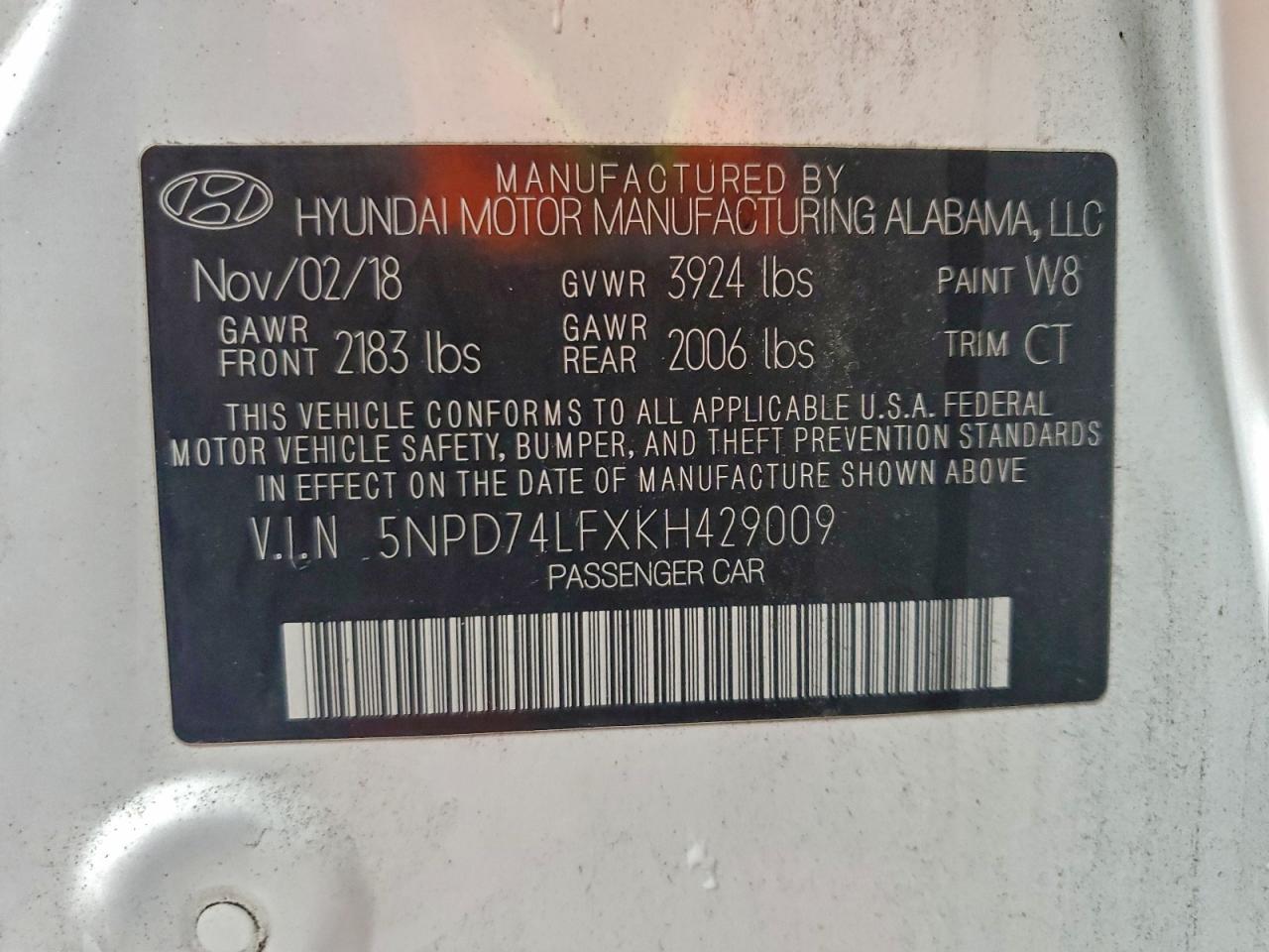 2019 Hyundai Elantra Se VIN: 5NPD74LFXKH429009 Lot: 95407905