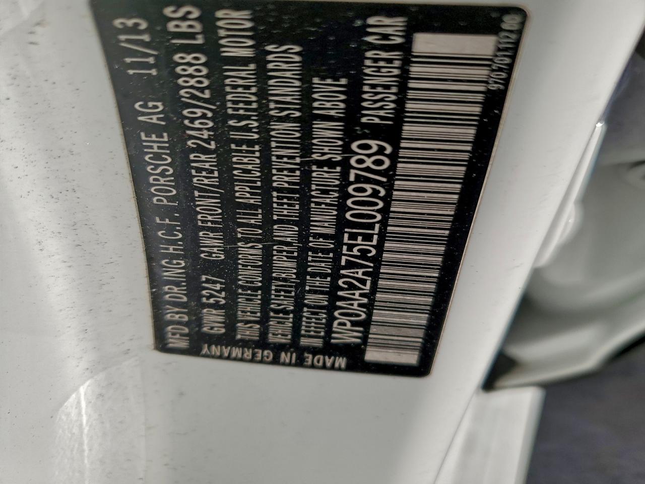 2014 Porsche Panamera 2 VIN: WP0AA2A75EL009789 Lot: 92764805