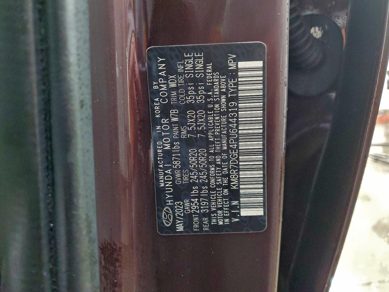 2023 Hyundai Palisade Calligraphy VIN: KM8R7DGE4PU644319 Lot: 94924445