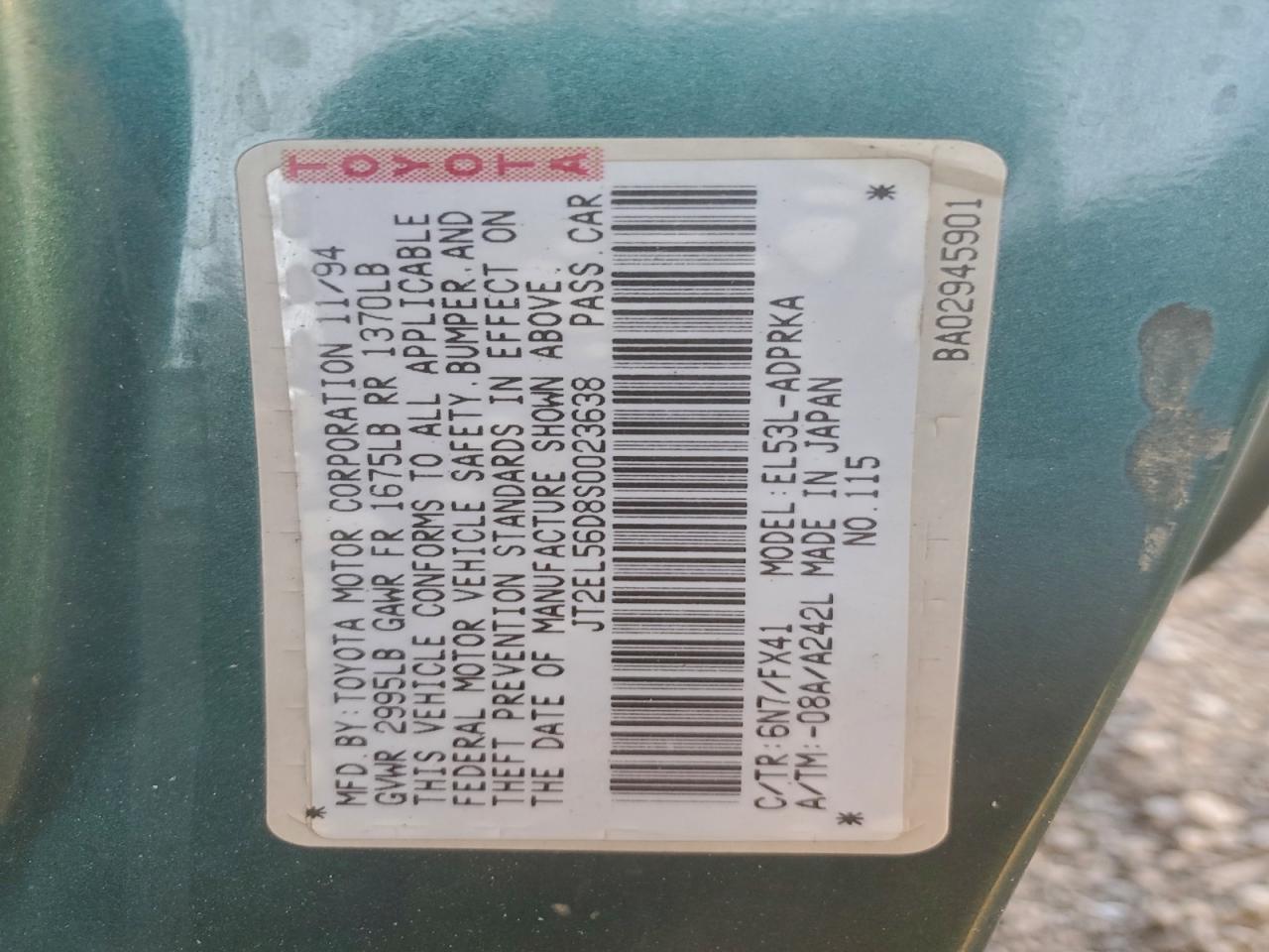 1995 Toyota Tercel Dx VIN: JT2EL56D8S0023638 Lot: 94824215