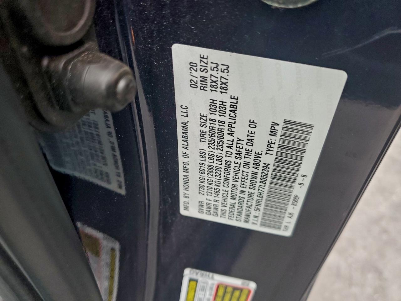 2020 Honda Odyssey Exl VIN: 5FNRL6H77LB052394 Lot: 95658665