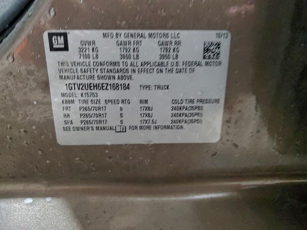 2014 GMC Sierra K1500 Sle VIN: 1GTV2UEH6EZ168184 Lot: 95541205