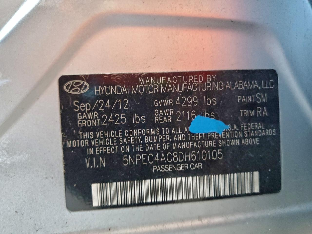 2013 Hyundai Sonata Se VIN: 5NPEC4AC8DH610105 Lot: 96138565