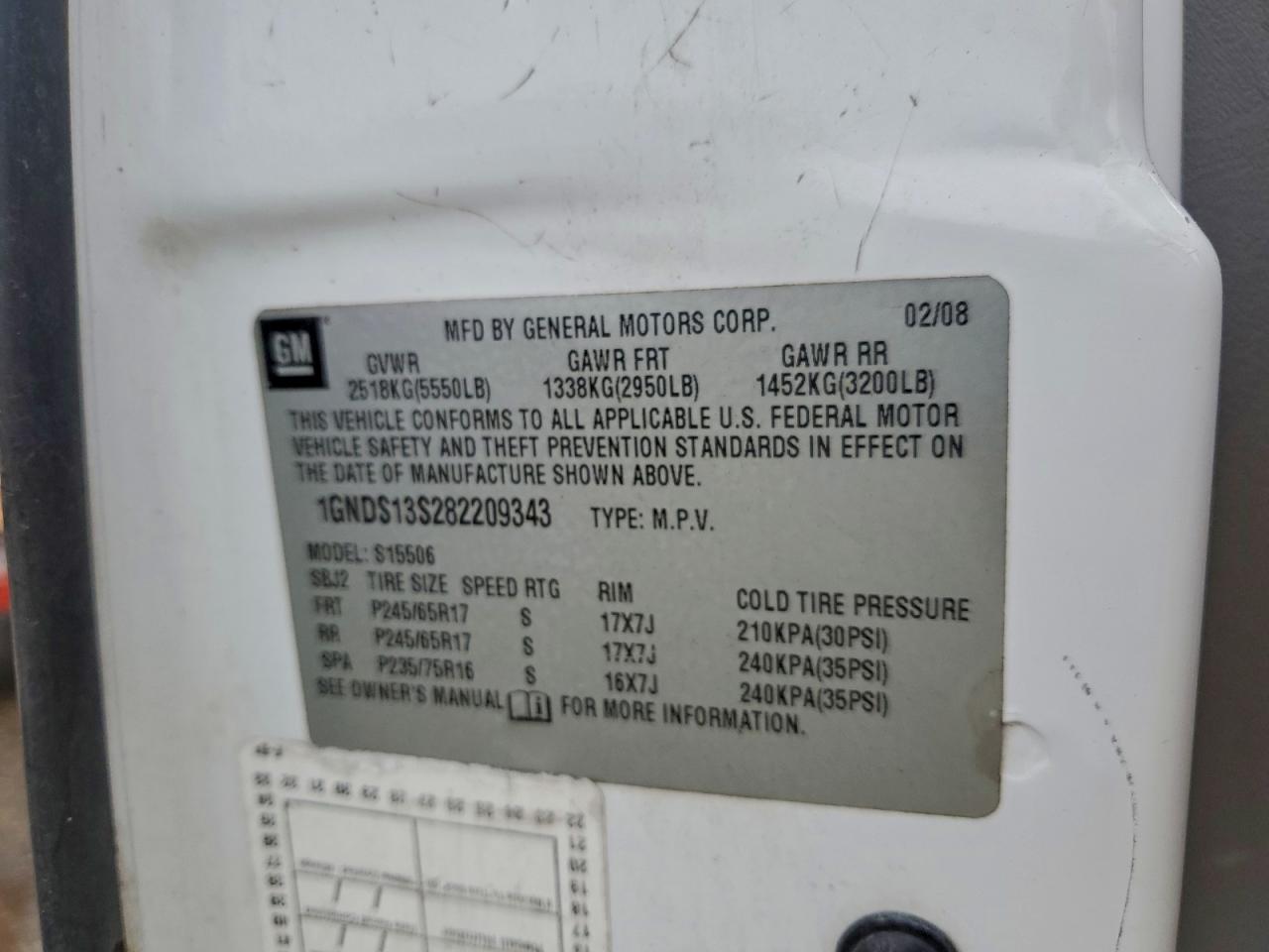 2008 Chevrolet Trailblazer Ls VIN: 1GNDS13S282209343 Lot: 94571125