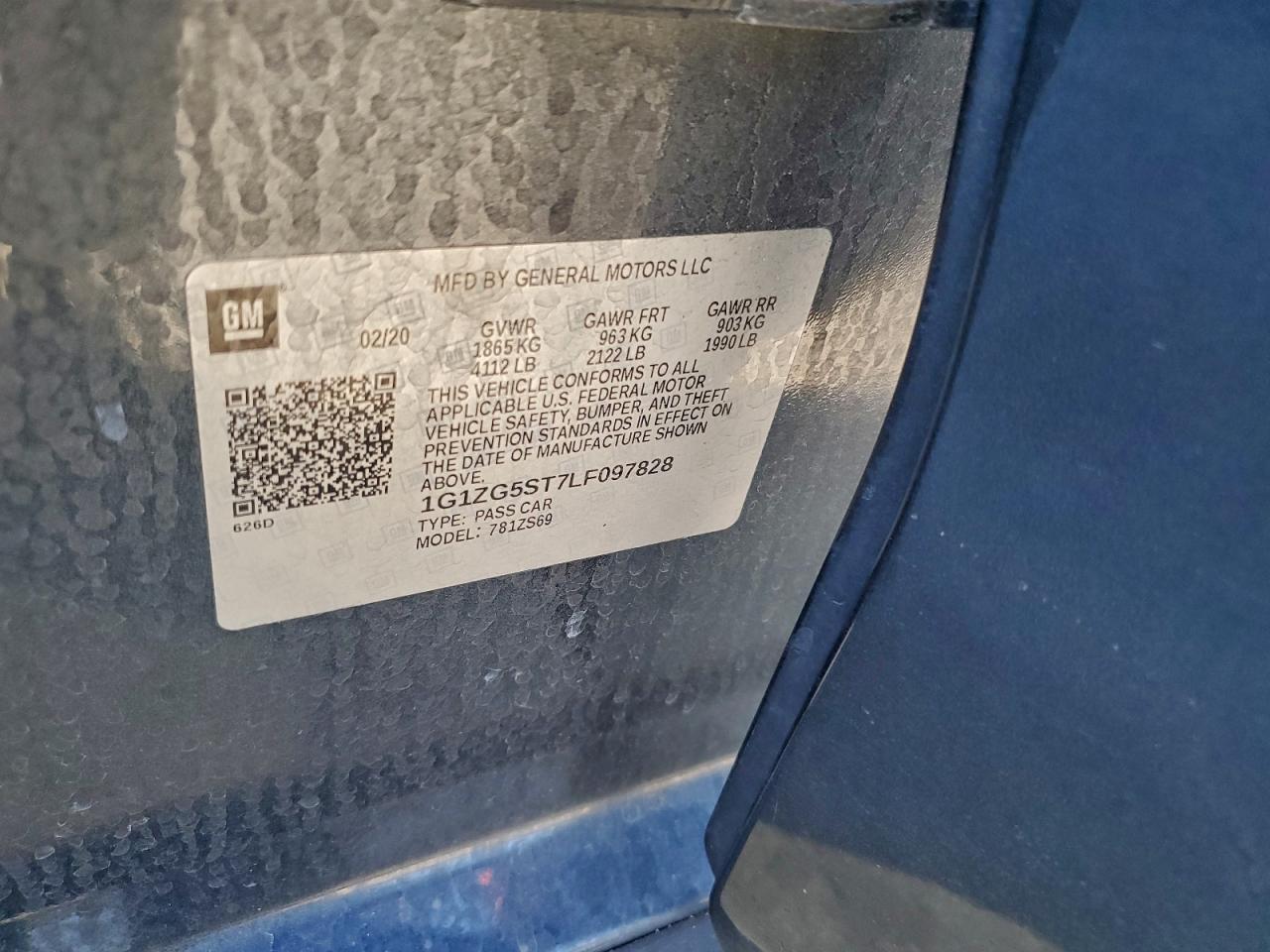 2020 Chevrolet Malibu Rs VIN: 1G1ZG5ST7LF097828 Lot: 96763675