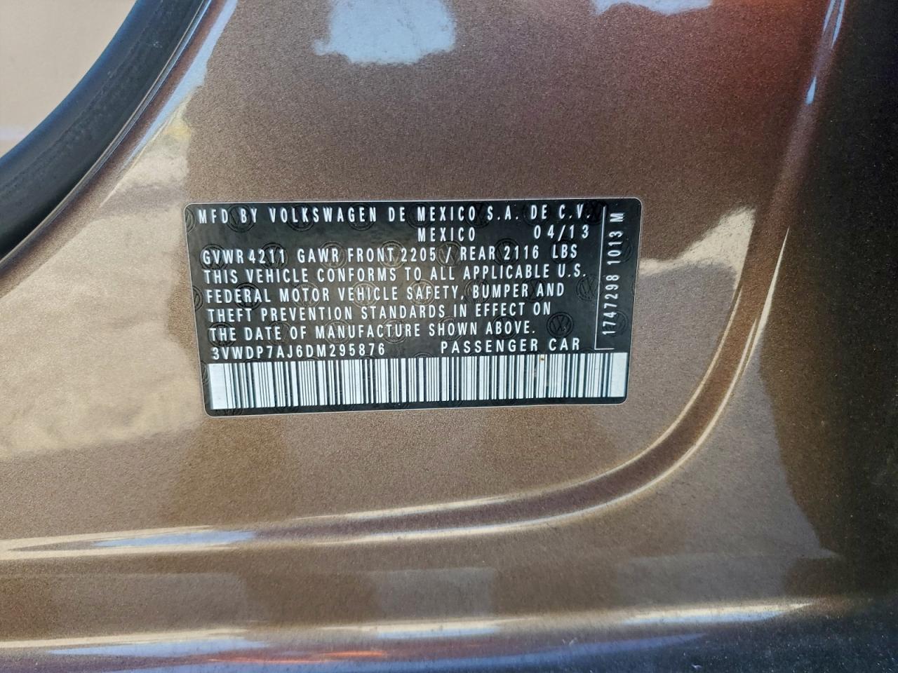 2013 Volkswagen Jetta Se VIN: 3VWDP7AJ6DM295876 Lot: 95500795