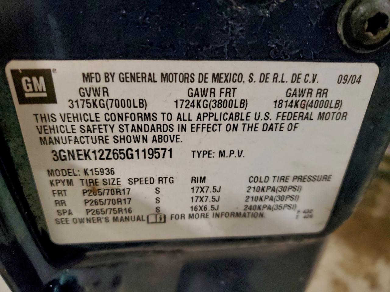 2005 Chevrolet Avalanche K1500 VIN: 3GNEK12Z65G119571 Lot: 95570335