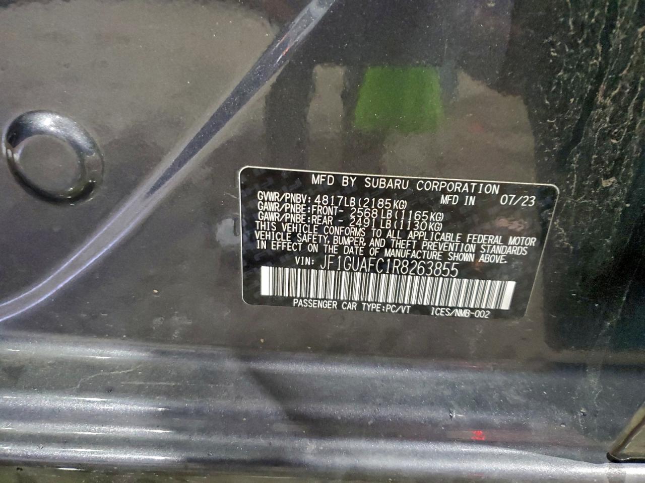 2024 Subaru Impreza Sport VIN: JF1GUAFC1R8263855 Lot: 96044195