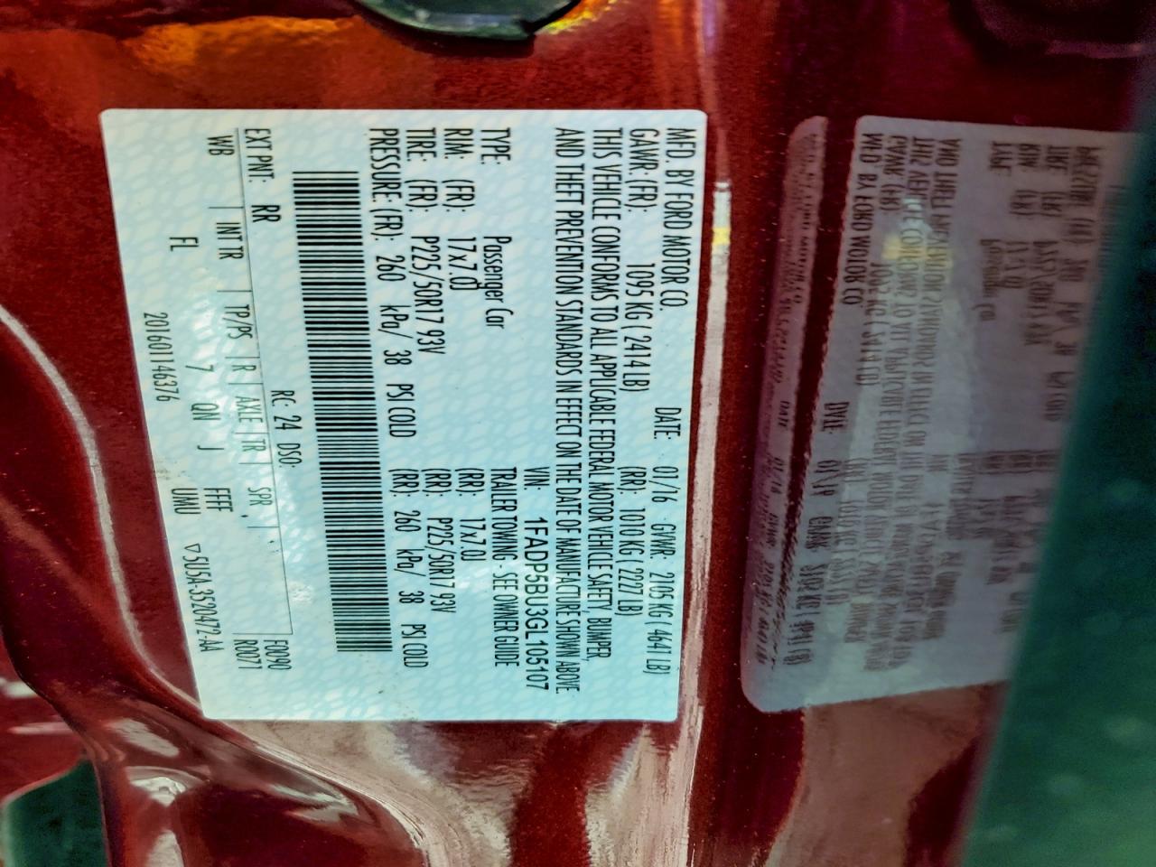 2016 Ford C-Max Sel VIN: 1FADP5BU3GL105107 Lot: 95850365