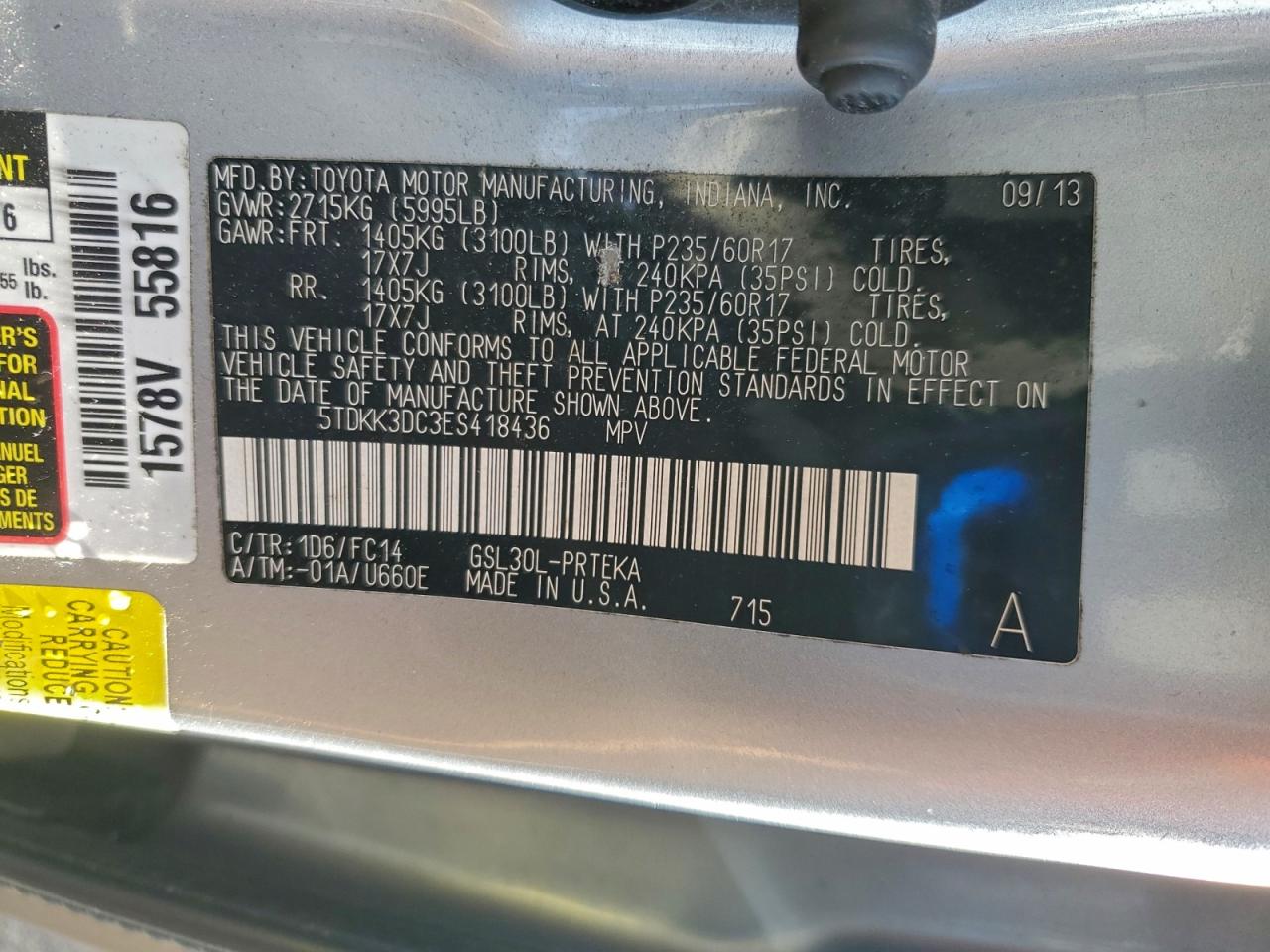 2014 Toyota Sienna Le VIN: 5TDKK3DC3ES418436 Lot: 94766755