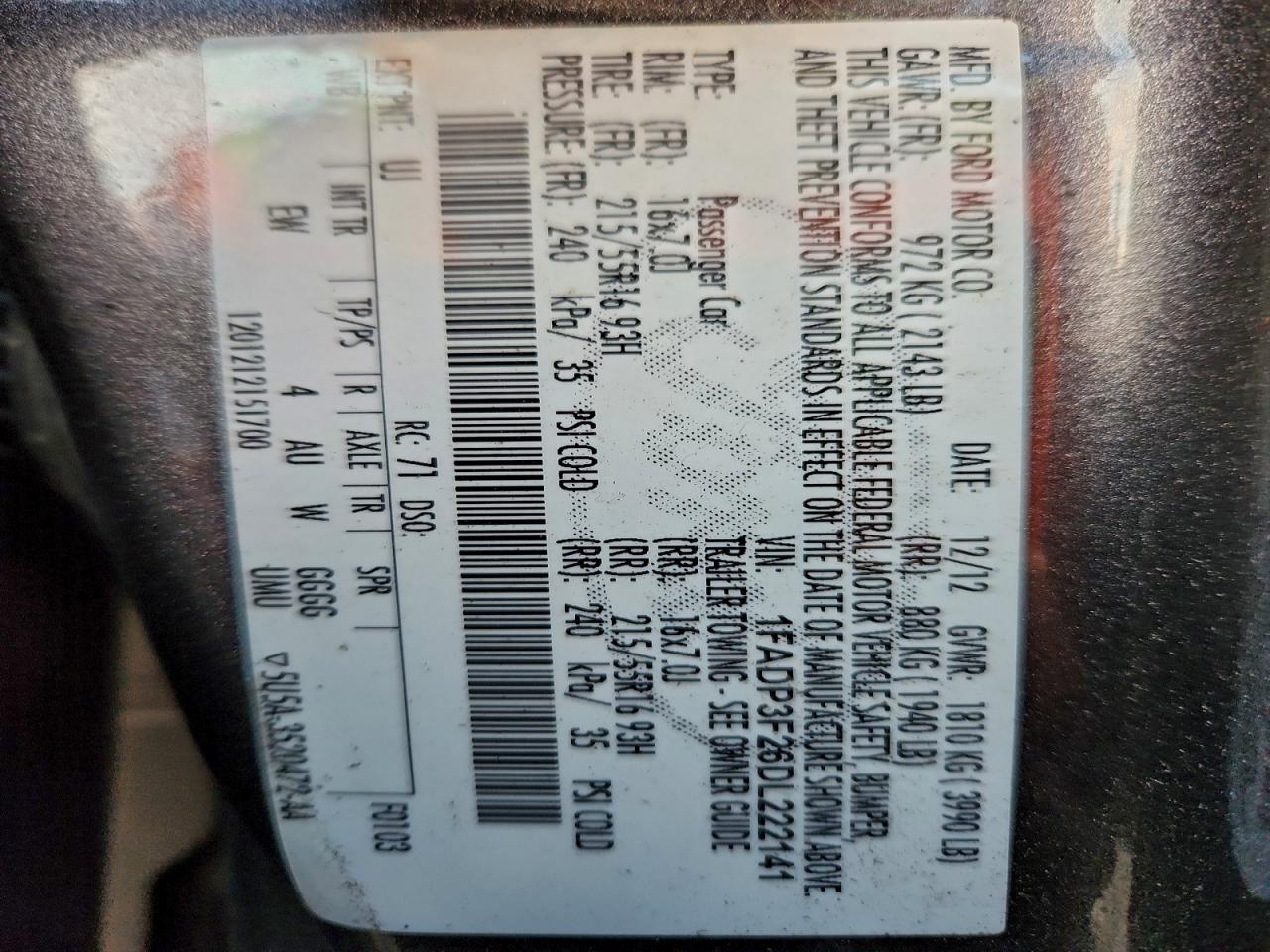 2013 Ford Focus Se VIN: 1FADP3F26DL222141 Lot: 94758965