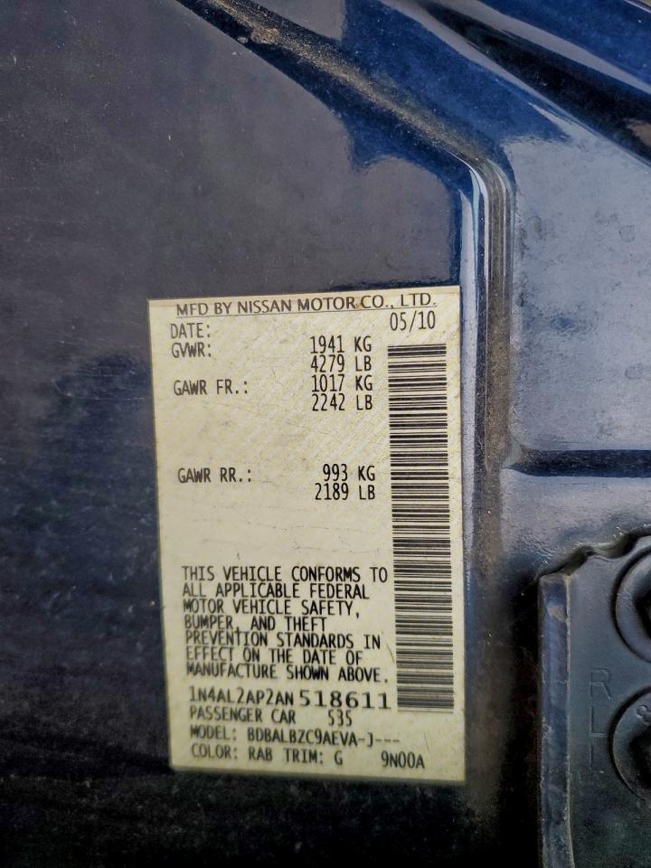 2010 Nissan Altima Base VIN: 1N4AL2AP2AN518611 Lot: 94997055