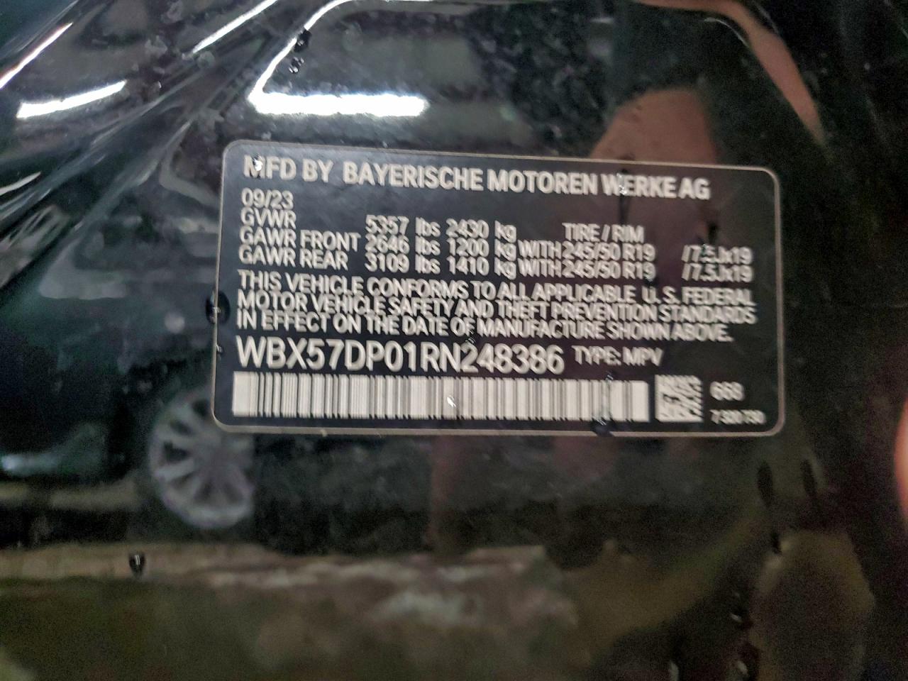 2024 BMW X3 xDrive30I VIN: WBX57DP01RN248386 Lot: 96760315