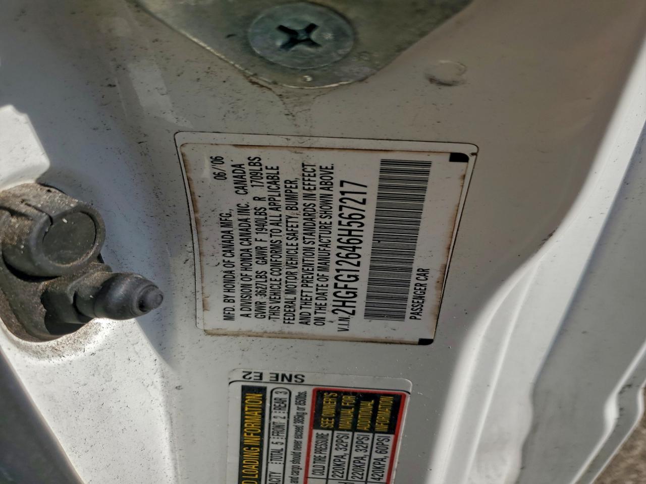 2006 Honda Civic Lx VIN: 2HGFG12646H567217 Lot: 96068825