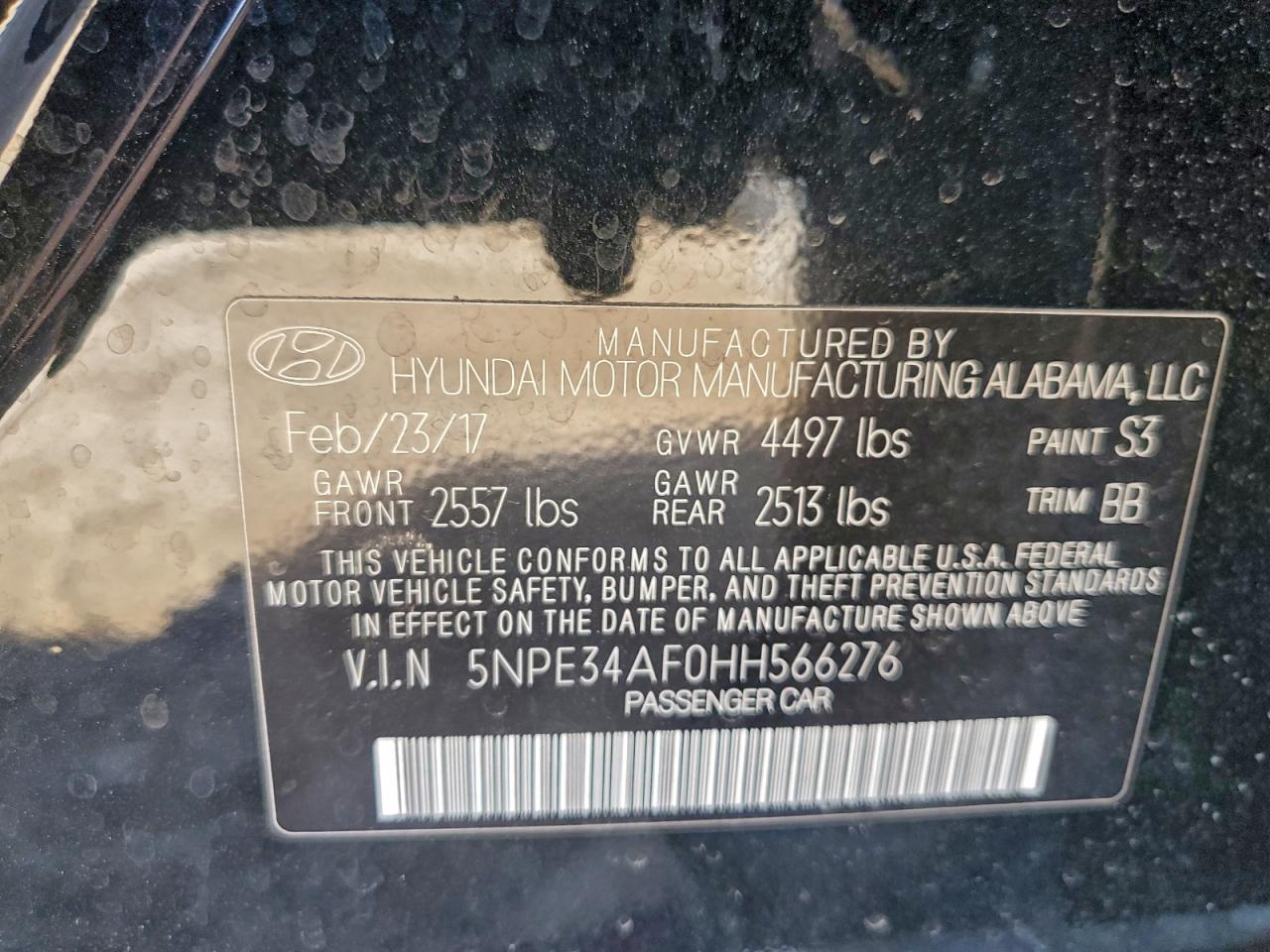 2017 Hyundai Sonata Sport VIN: 5NPE34AF0HH566276 Lot: 95209615