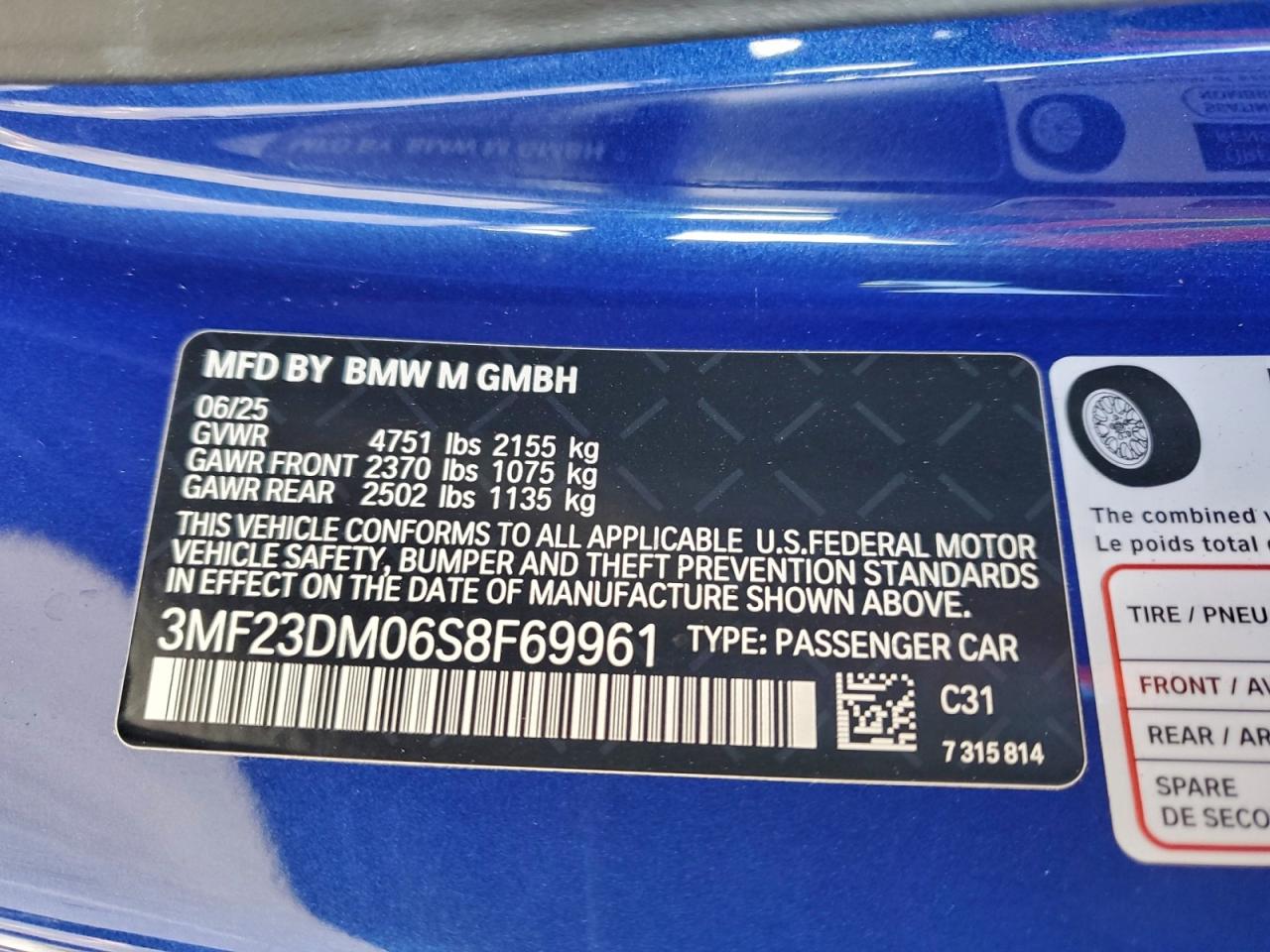 2025 BMW M2 VIN: 3MF23DM06S8F69961 Lot: 95382895