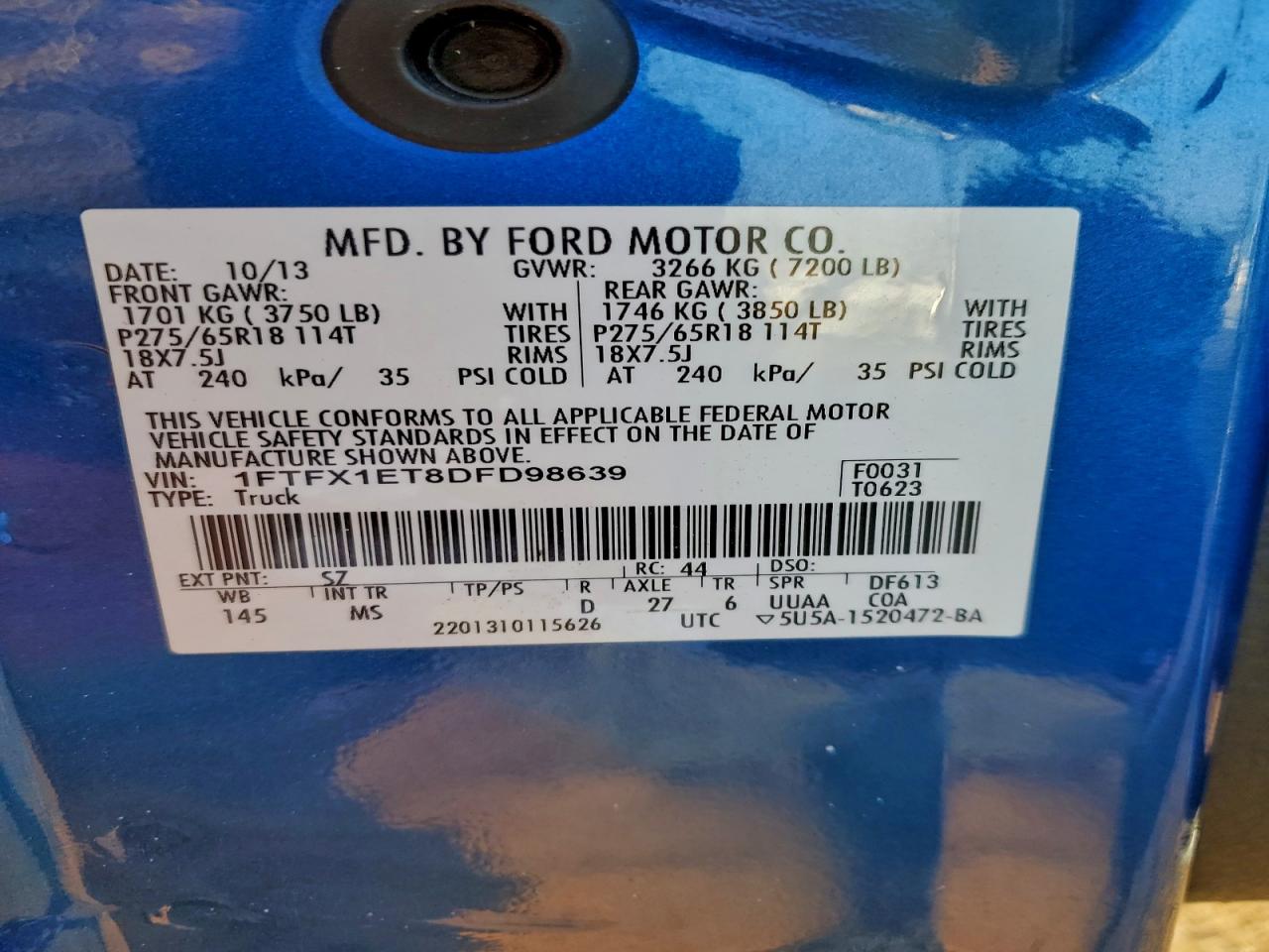 2013 Ford F150 Super Cab VIN: 1FTFX1ET8DFD98639 Lot: 95879935