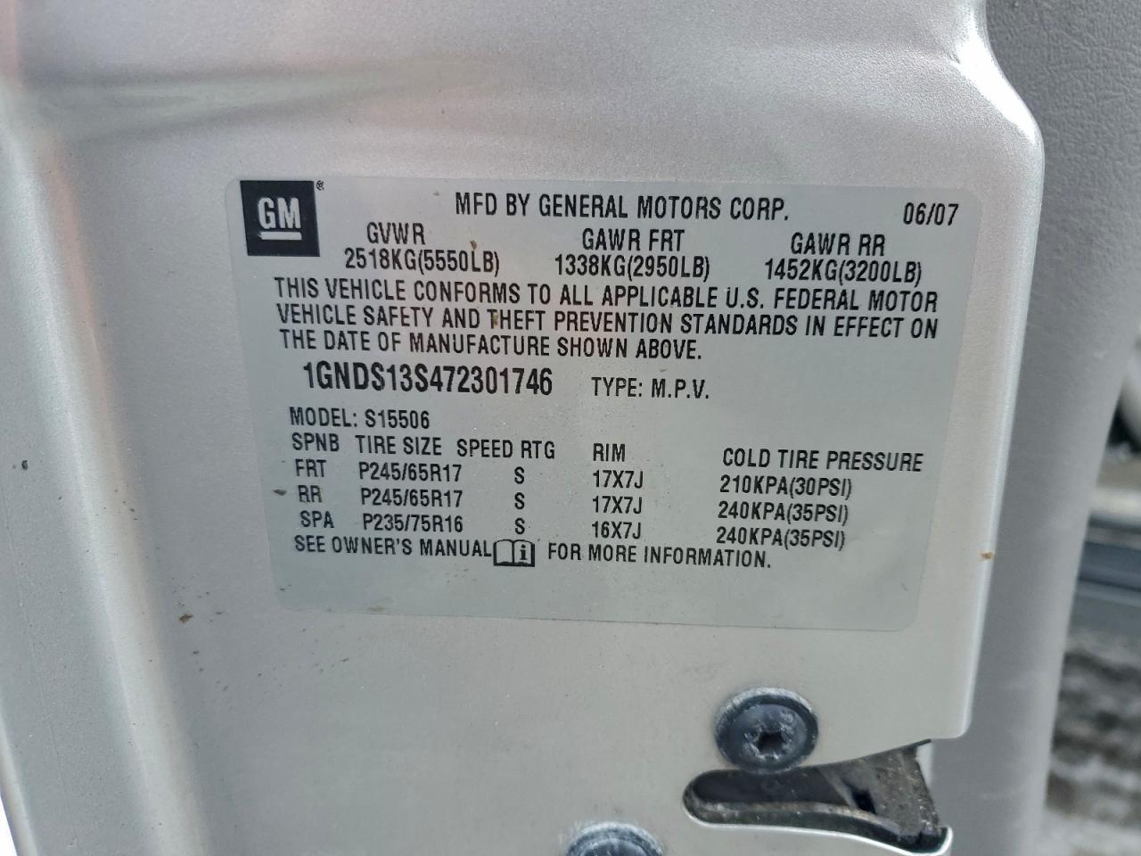 2007 Chevrolet Trailblazer Ls VIN: 1GNDS13S472301746 Lot: 94783835