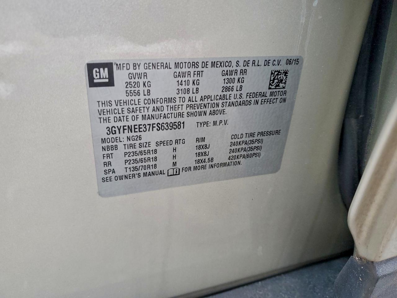 2015 Cadillac Srx Luxury Collection VIN: 3GYFNEE37FS639581 Lot: 94923935