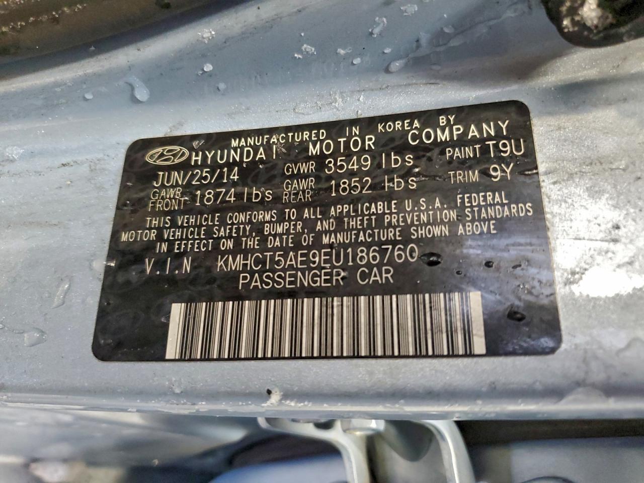 2014 Hyundai Accent Gls VIN: KMHCT5AE9EU186760 Lot: 95802255