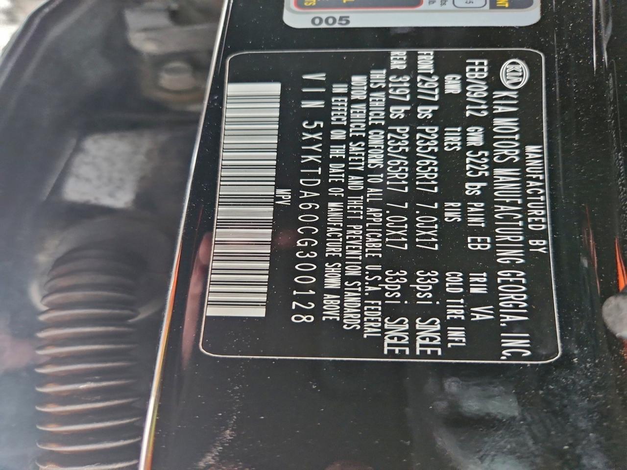 2012 Kia Sorento Base VIN: 5XYKTDA60CG300128 Lot: 95760925