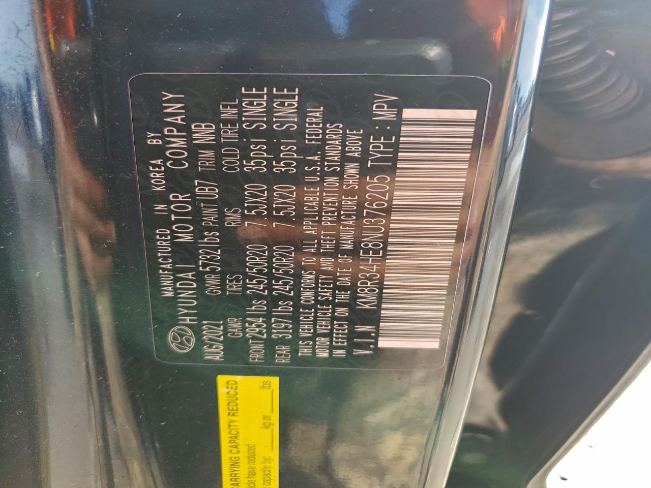 2022 Hyundai Palisade Sel VIN: KM8R34HE8NU376205 Lot: 97607655