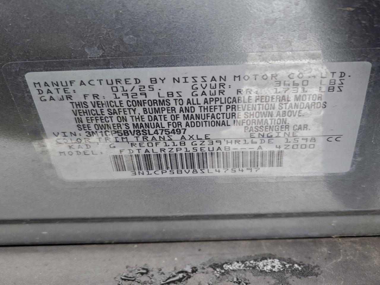 2025 Nissan Kicks Play S VIN: 3N1CP5BV8SL475497 Lot: 95340305