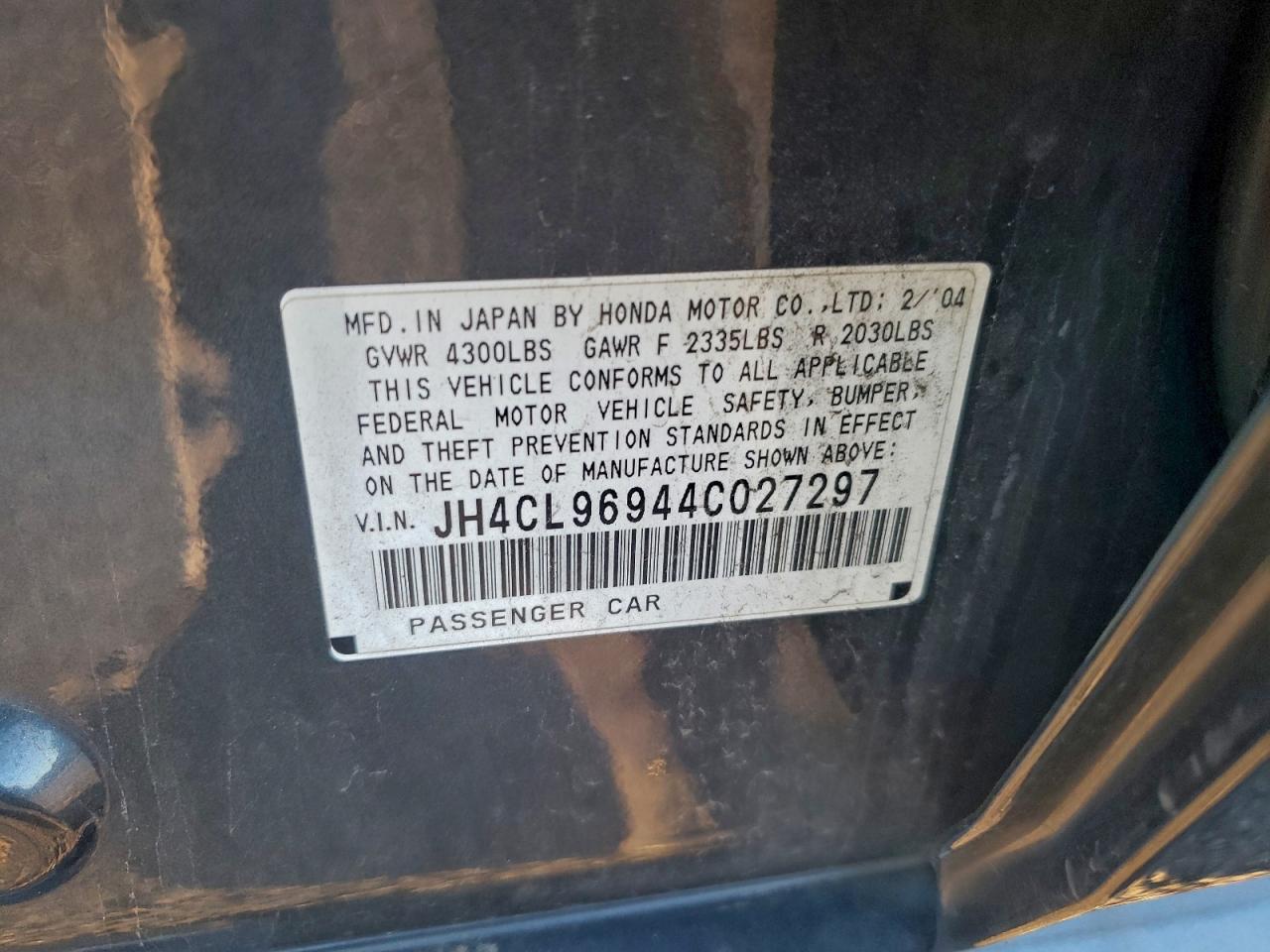 2004 Acura Tsx VIN: JH4CL96944C027297 Lot: 95175955