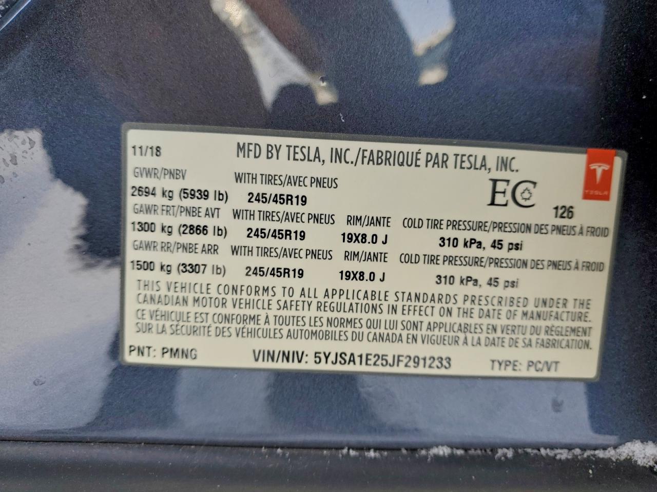 2018 Tesla Model S VIN: 5YJSA1E25JF291233 Lot: 95069625