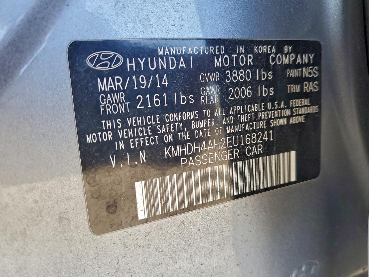 2014 Hyundai Elantra Se VIN: KMHDH4AH2EU168241 Lot: 95932965