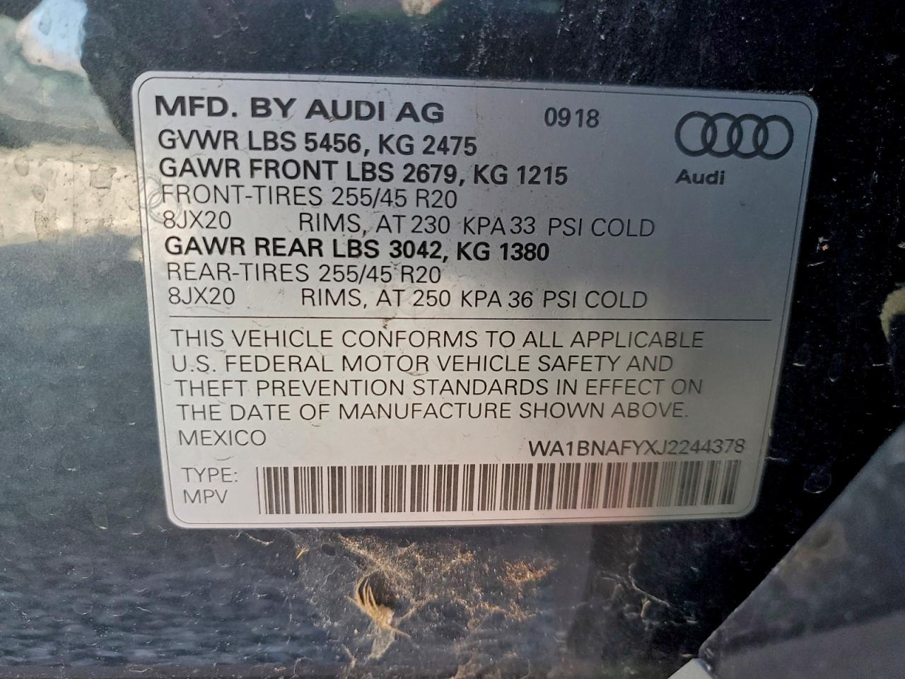 2018 Audi Q5 Premium Plus VIN: WA1BNAFYXJ2244378 Lot: 96956365