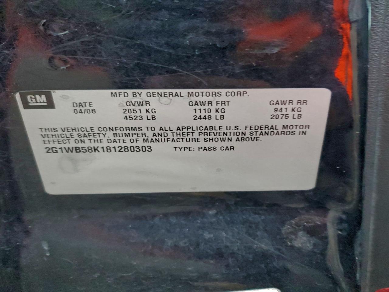 2008 Chevrolet Impala Ls VIN: 2G1WB58K181280303 Lot: 94979415