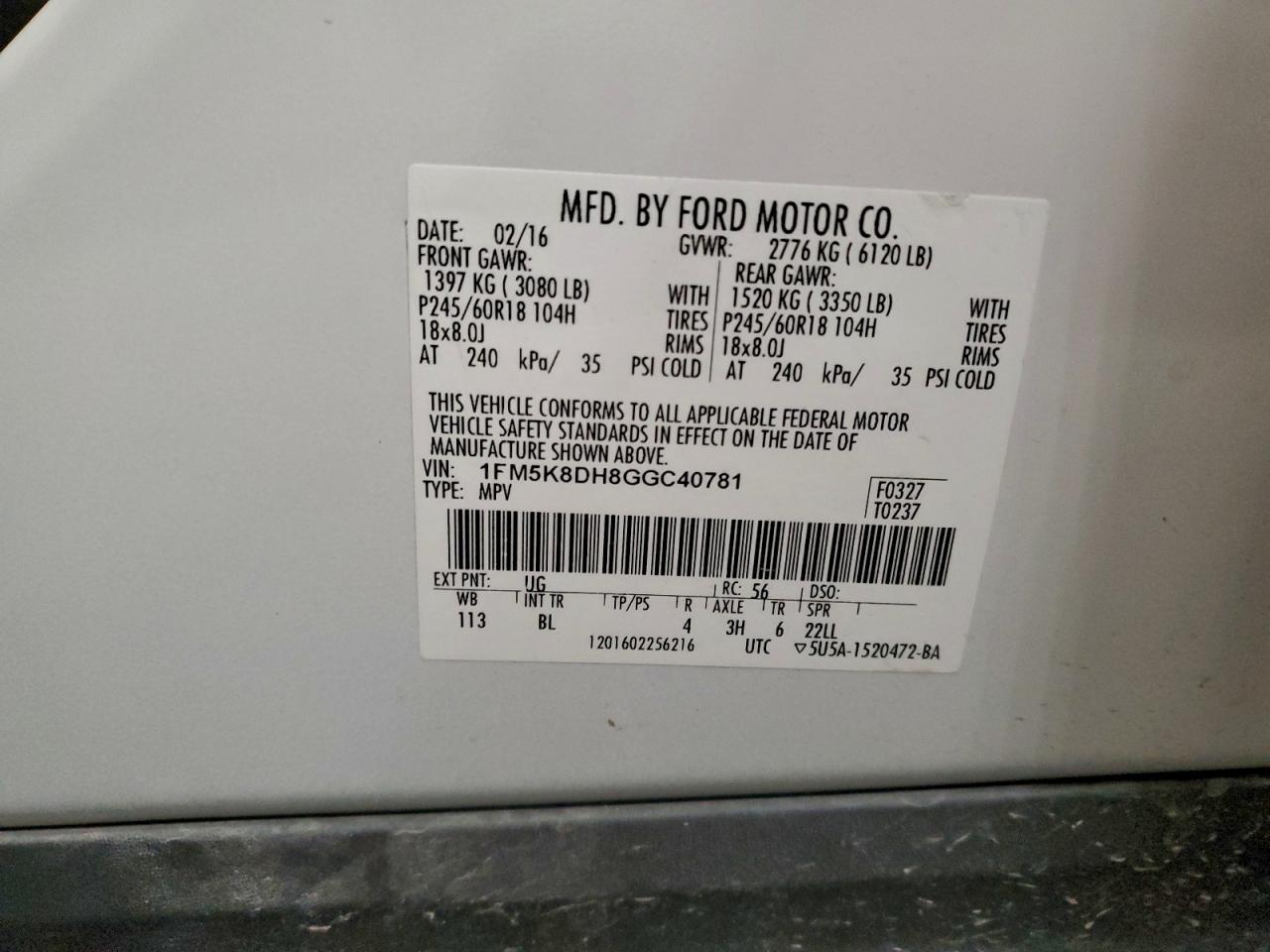 2016 Ford Explorer Xlt VIN: 1FM5K8DH8GGC40781 Lot: 93439475